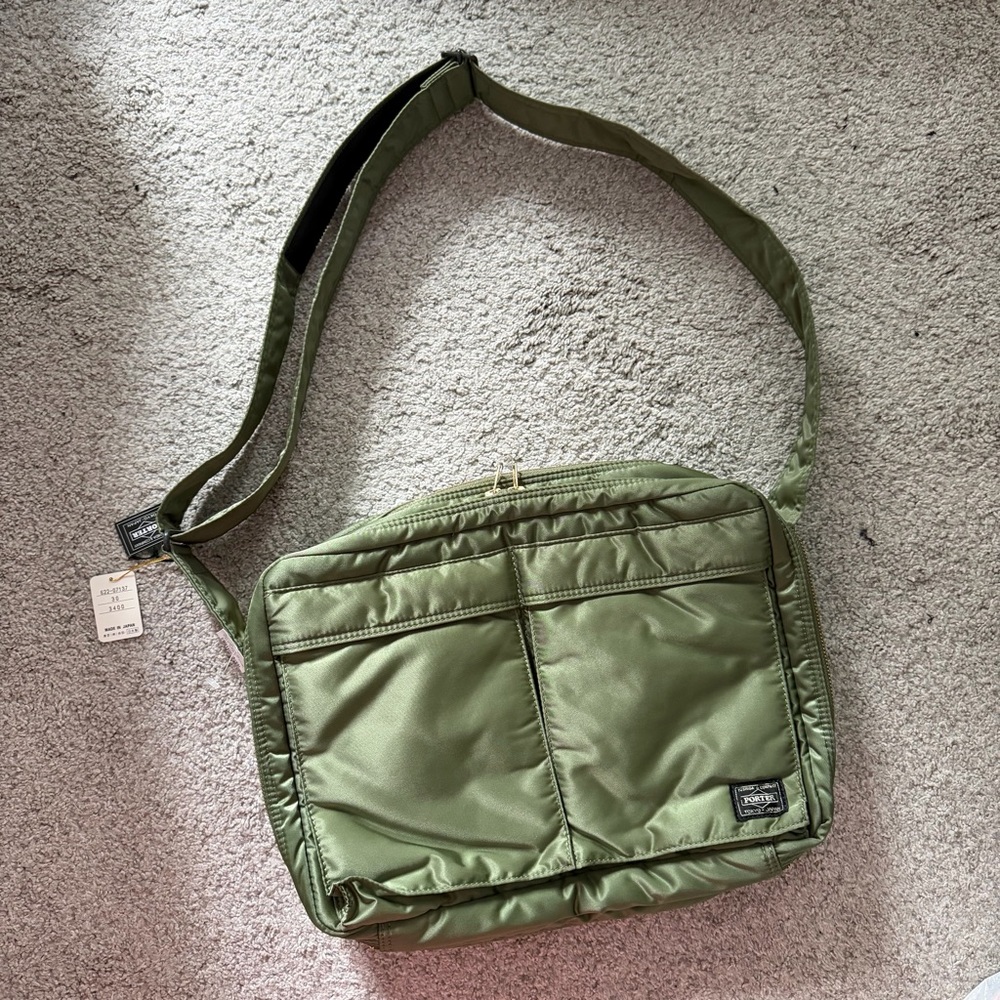 NWT PORTER Tanker Shoulder Bag LL Khaki Nylon Yoshida Japan Olive Green